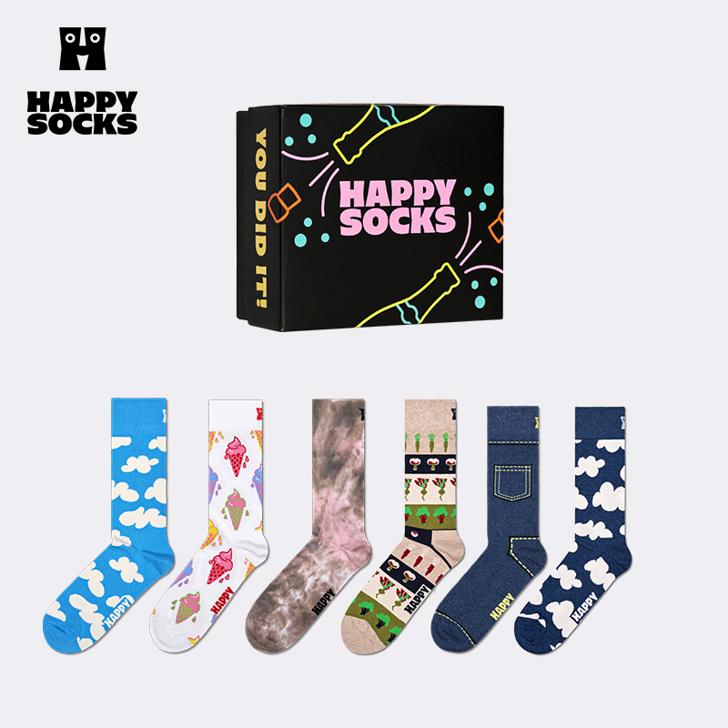 【多巴胺礼盒】Happy Socks春夏款运动设计感白色棉袜2双装礼盒