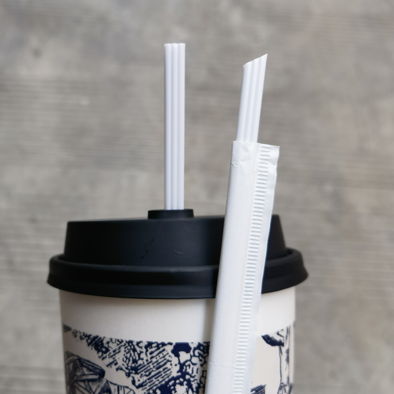 一次性白色三品茶热饮咖啡塑料奶茶小孔吸管斜口耐高温独立纸包装