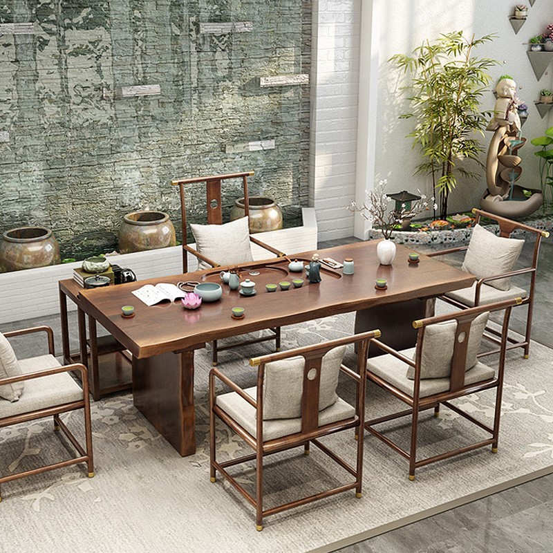 大板茶桌椅组合新中式禅意泡茶桌简约家用原木办公室功夫茶台实木