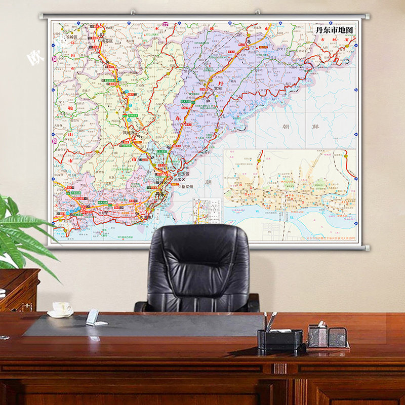 新款丹东市地图装饰画超大墙贴挂图地形行政有带框交通旅游办公室