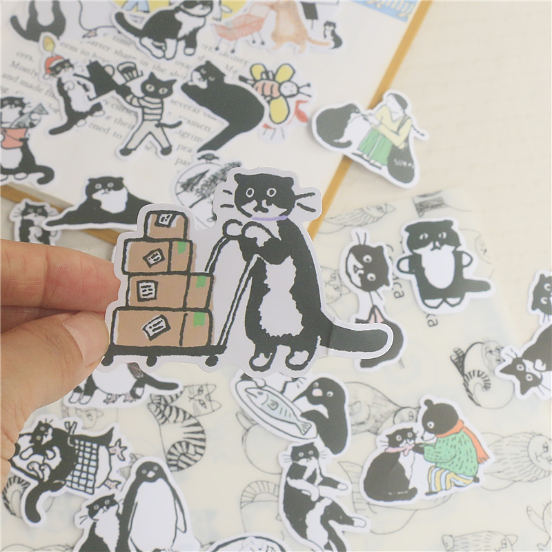 猫部杂货 70枚入黑白猫咪卡通创意贴纸小猫日常手账DIY装饰贴画
