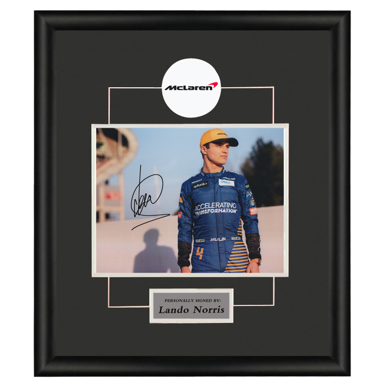 F1赛车手迈凯伦车队兰多诺里斯亲笔签名照片含证书裱框