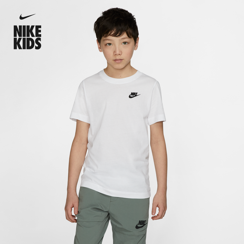 Nike耐克官方男童大童T恤夏季新款纯棉针织休闲刺绣轻便AR5254