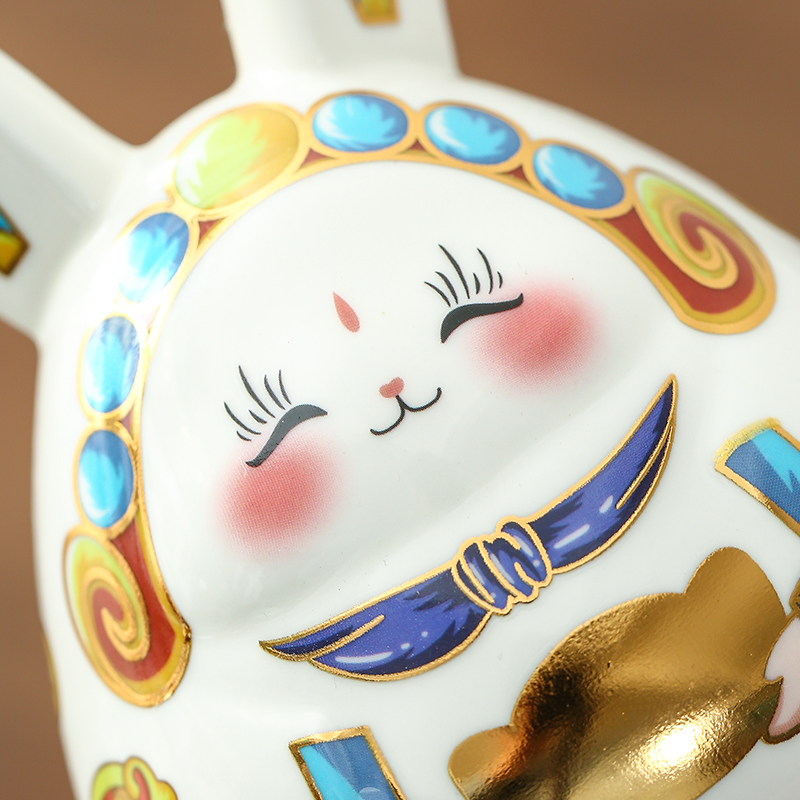 陶瓷兔桌面茶宠摆件工艺品招财生肖兔创意兔年公司年会送礼吉祥物