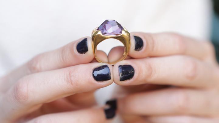以色列代购Amethyst㊣ 手作华丽简约精美细腻紫水晶14K镀金戒指