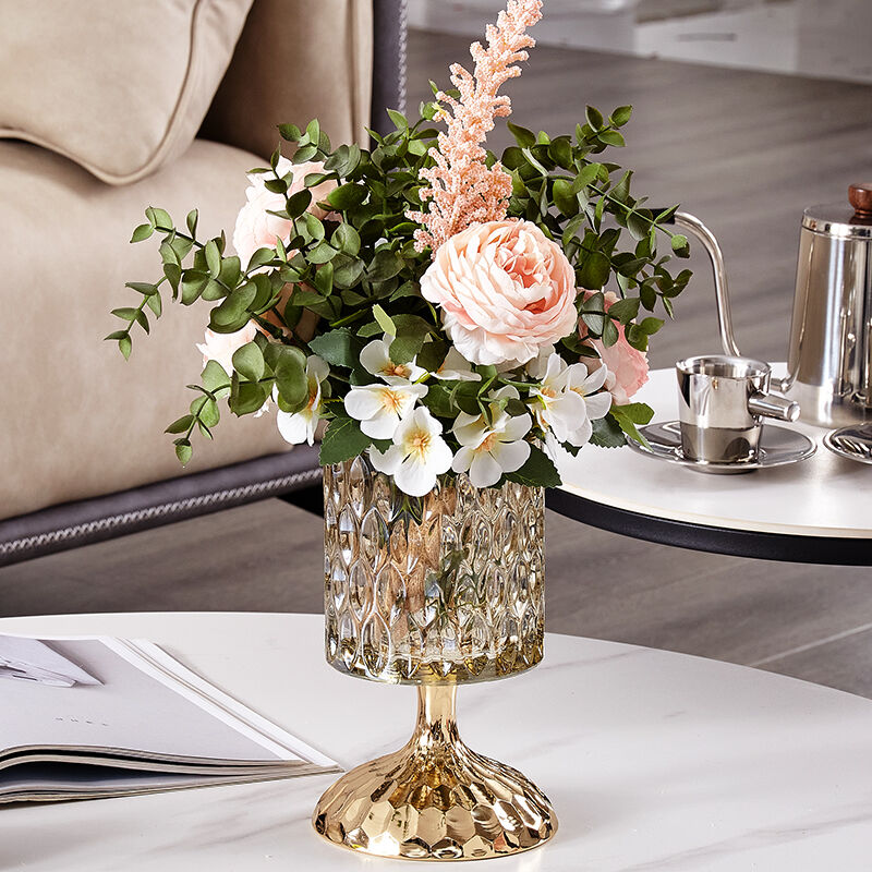轻奢风客厅加厚玻璃花瓶创意简约北欧餐厅插花干花仿真花装饰花器