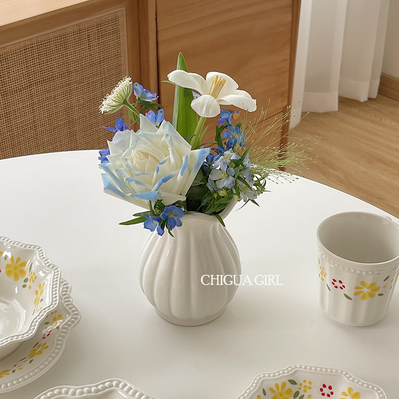 ins风陶瓷小花瓶白瓷高级感白色插花客厅餐桌电视柜简约装饰摆件