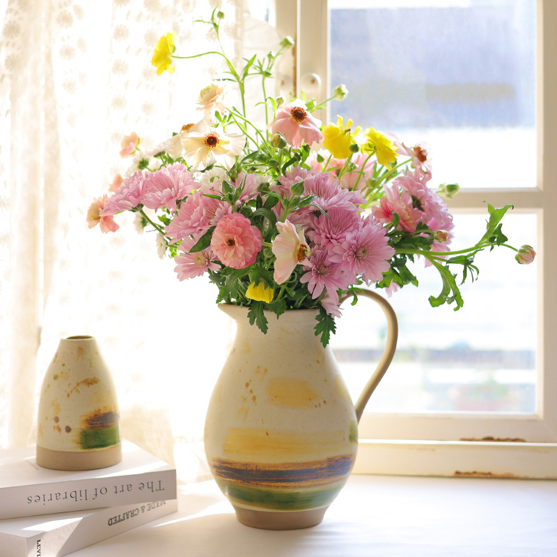 奶壶花瓶摆件客厅插花陶瓷法式田园高级感水培艺术创意鲜花餐桌