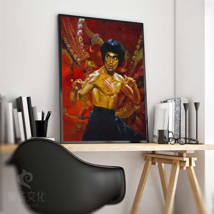 李小龙画像挂画Bruce Lee龙争虎斗客厅会馆玄关背景墙有框油画布