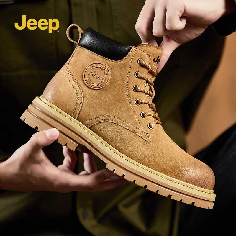 jeep吉普马丁靴男款鞋子春季新款男鞋工装靴男士大黄靴增高户外鞋