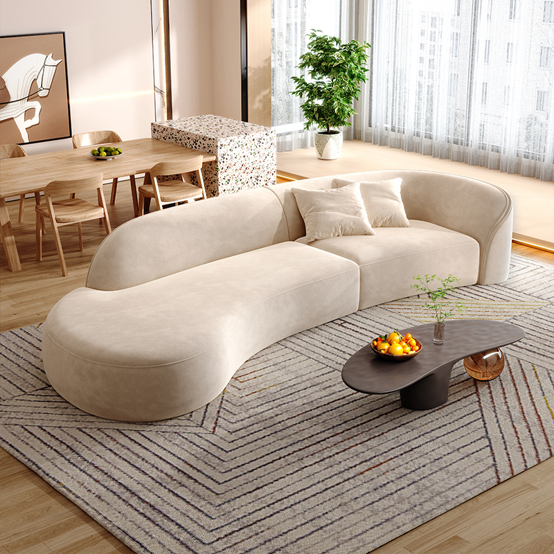 北欧网红布艺沙发意式极简弧形奶油风现代客厅异形转角沙发小户型