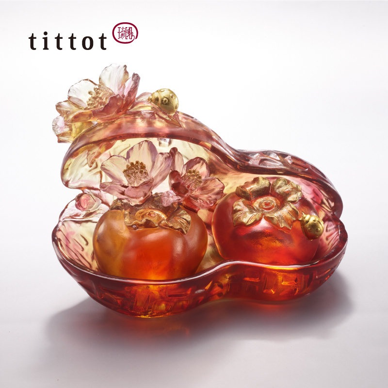 tittot琉园柿柿如意琉璃摆件水晶工艺品 好事在花生 结婚乔迁礼物