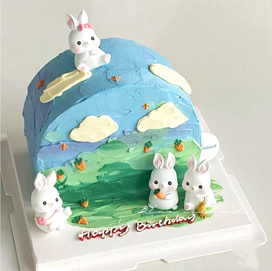 网红森系可爱小兔子胡萝卜小房子竹筐生日蛋糕装饰摆件插件10个