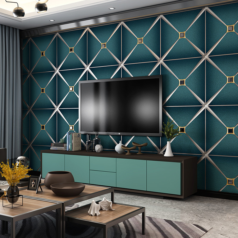 北欧现代简约3D立体欧式墙纸无纺布卧室客厅电视背景软包贴钻壁纸