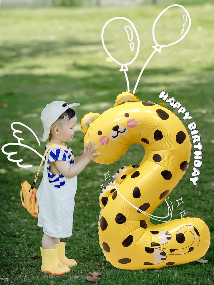 2024卡通动物数字铝膜气球儿童宝宝周岁户外生日派对装饰拍照道具