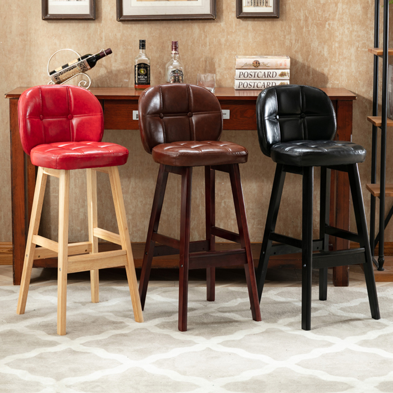 实木吧台椅子北欧酒吧椅高脚凳家用靠背吧凳创意复古咖啡前台吧椅