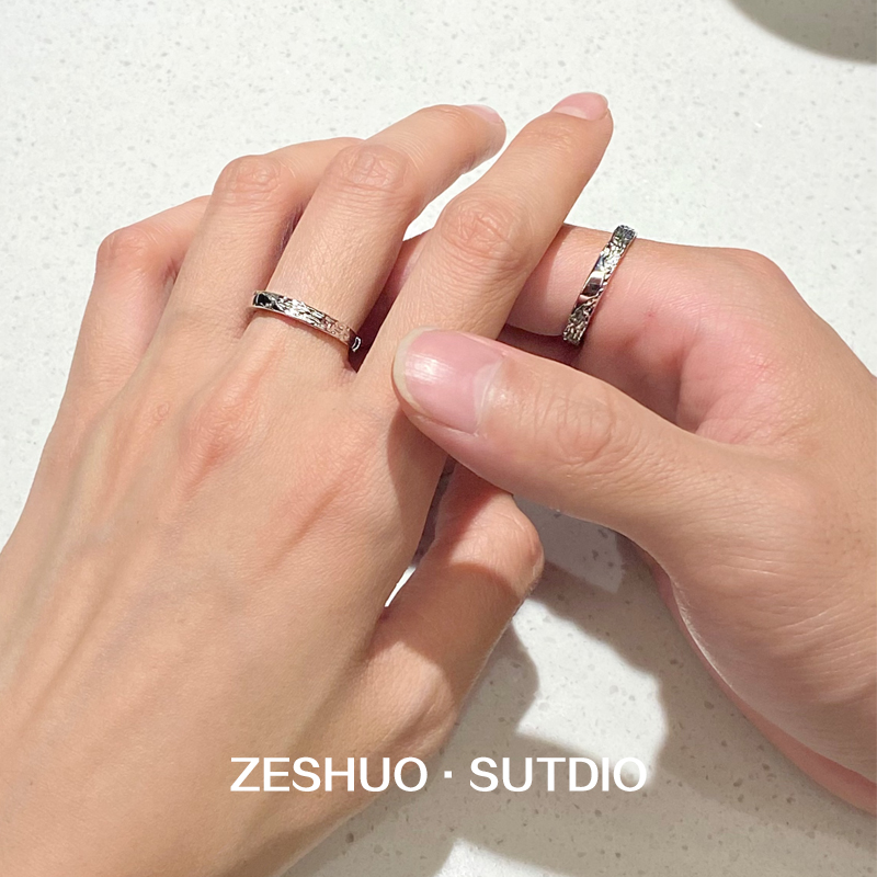 ZESHUO 甜恋冰川情侣对戒999纯银一对款高级感原创设计足银戒指