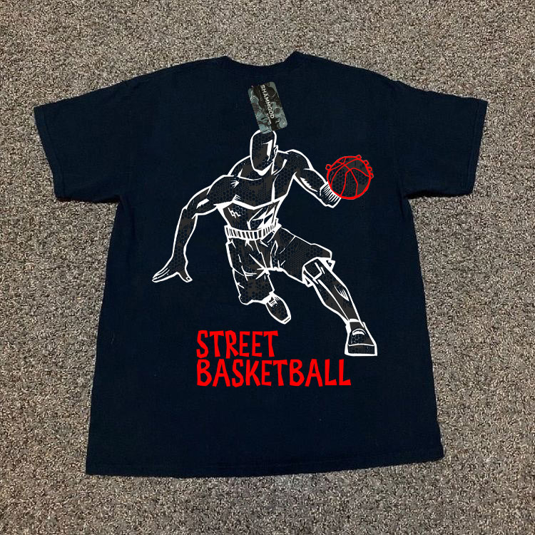 美国街头篮球230克重磅棉宽领口不变形短袖T恤