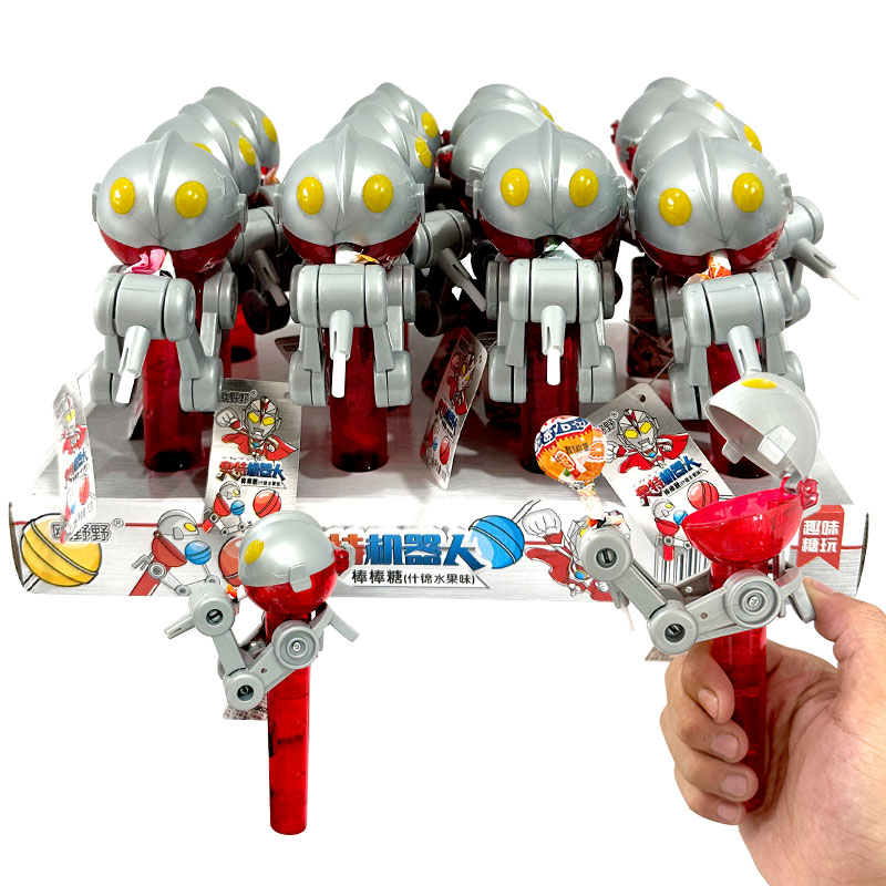欧野野奥特曼机器人棒棒糖水果味网红创意吃糖机器人儿童玩具糖果