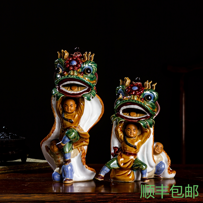 石湾陶瓷公仔民俗文化摆件人物家居装饰品外宾送礼醒狮黄飞鸿舞狮