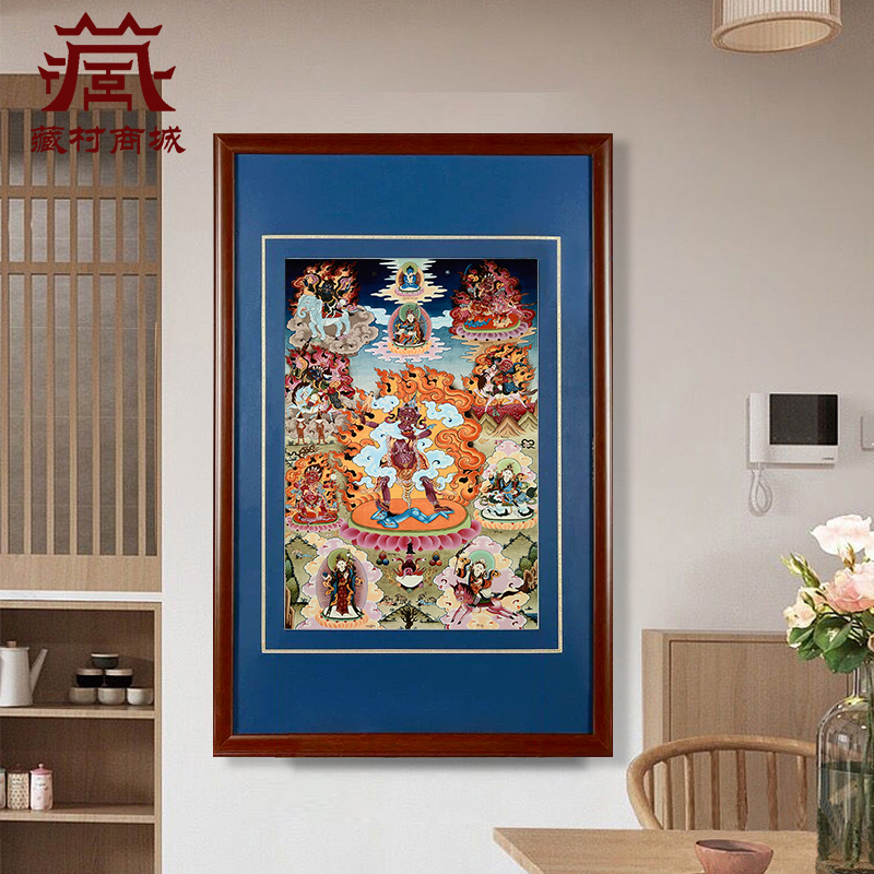 藏村一髻佛母矿物颜料唐卡室内家用独发母墙壁玄关装饰挂画像