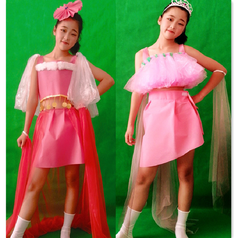 环保亲子服装走秀女童手工制作diy表演服幼儿园t台成人创意环保秀