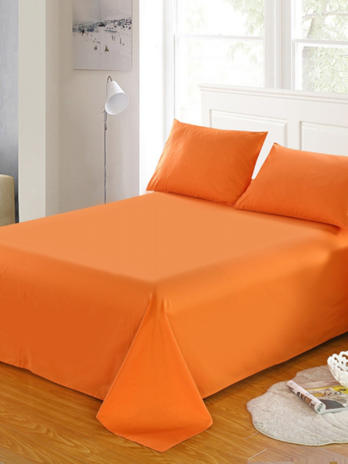 全棉四季款简约素色橙色单品床单纯棉斜纹活性印染纯色单色被单单