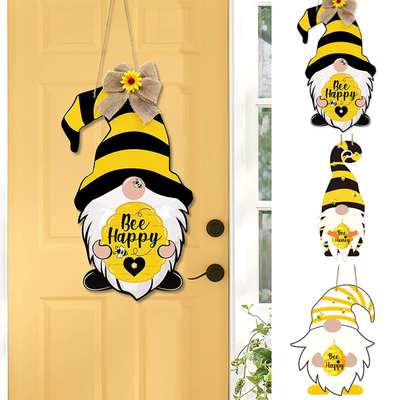 蜜蜂节长腿尖帽无脸侏儒小矮人门牌蜜蜂节装饰蜂蜜蜂侏儒门挂标志