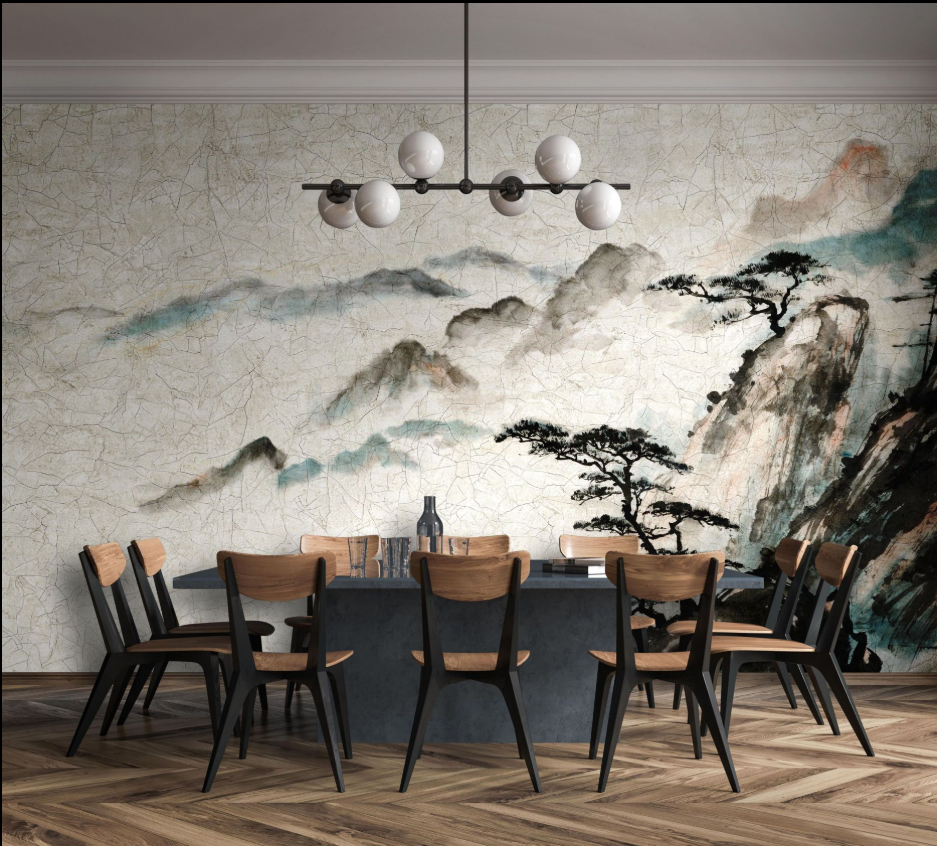 德国原装进口玛堡墙纸现代简约中式景观 山脉 树木森林客厅背景墙