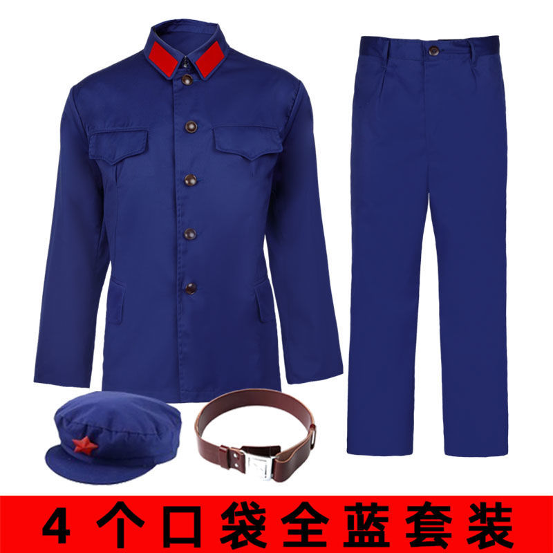 65式军干服涤卡老式的确良怀旧蓝干服解放老兵聚会海蓝色套装男女