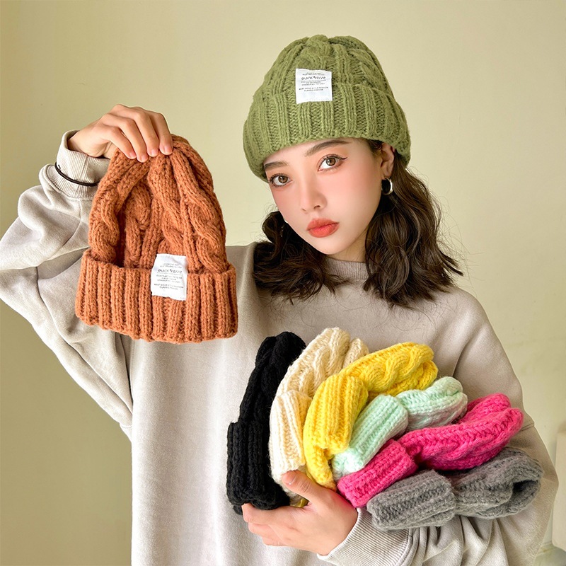 纯色针织帽女冬季厚款可爱日系织毛线堆堆帽子冬保暖头冷帽男秋冬