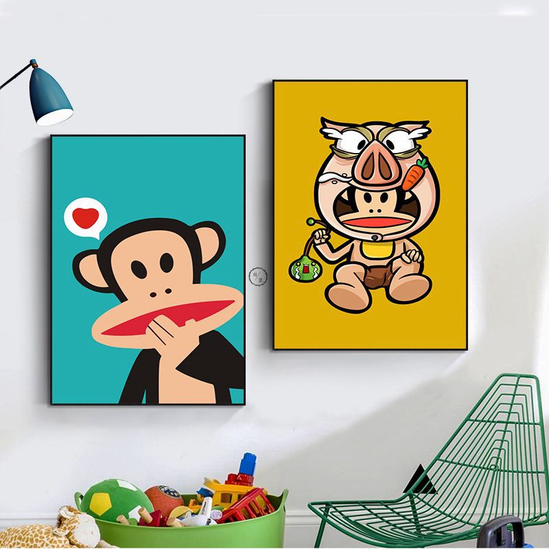 儿童房间大嘴猴挂画客厅沙发背景墙壁画可爱男女孩卧室床头装饰画