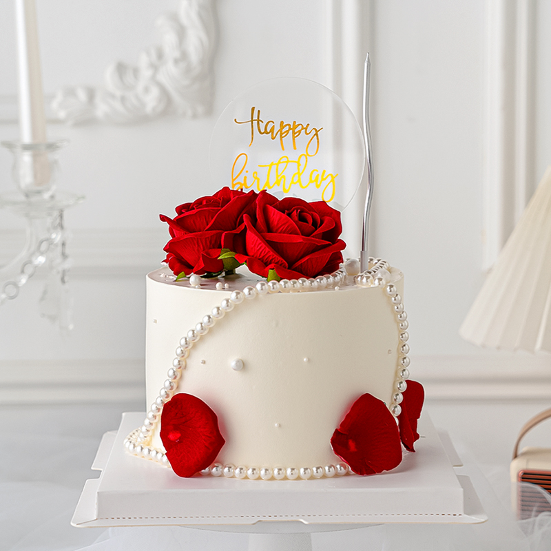 520情人节女神蛋糕装饰摆件玫瑰花珍珠项链情侣烘焙亚克力插件