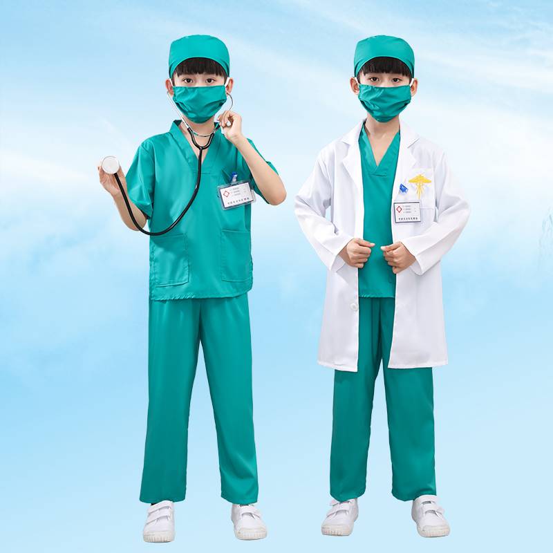 儿童纯棉医生护士手术幼儿园职业抗击疫情角色扮表演出服装白大褂