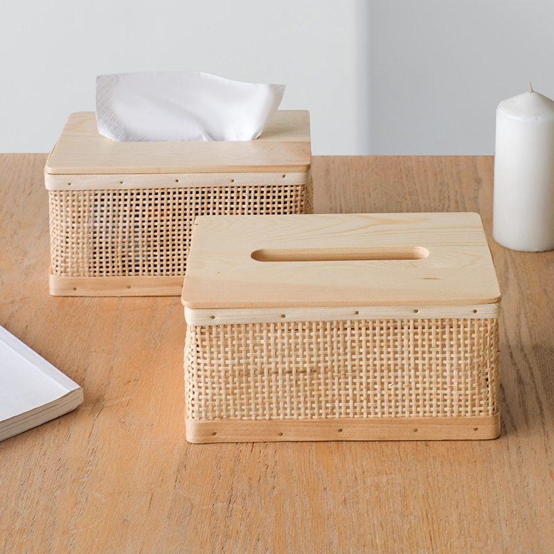 日式手工天然印尼藤编纸巾盒客厅茶几摆放收纳抽纸盒家用餐巾纸盒