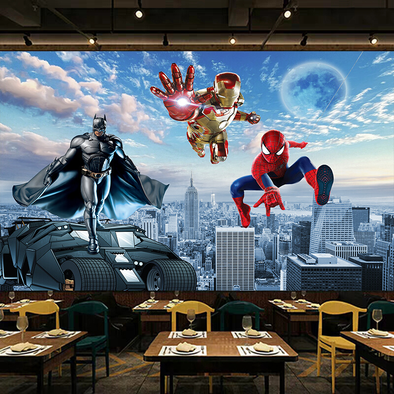 3d儿童房超人蜘蛛侠壁纸餐厅健身房绿巨人墙纸酒店民宿钢铁侠壁画
