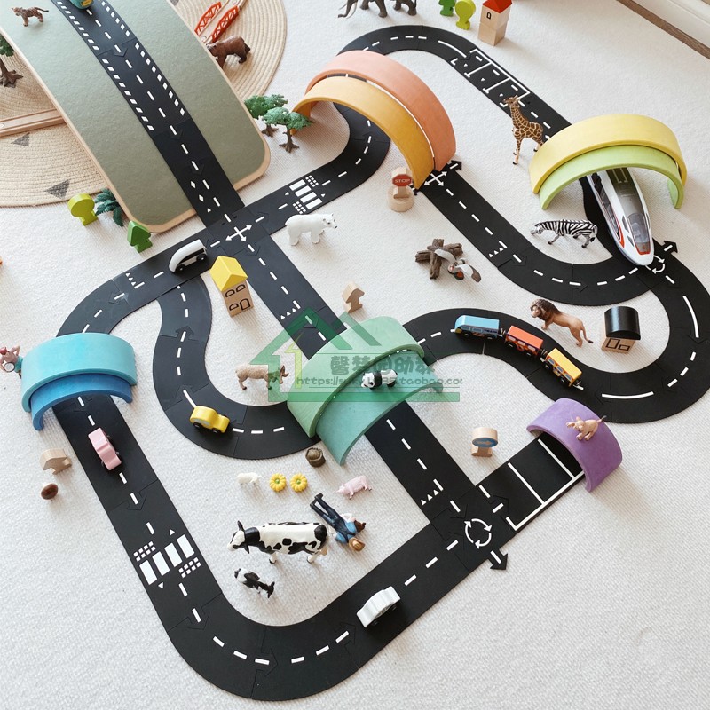 幼儿园建构区辅助材料pvc拼接汽车轨道跑道拼图儿童公路搭建玩具