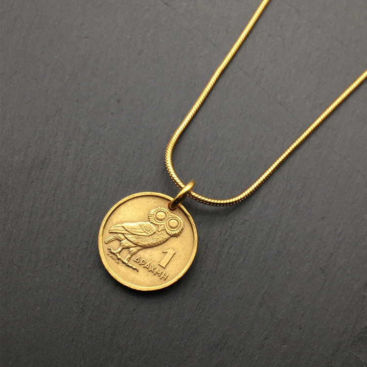 猫头鹰+浴火凤凰 希腊古硬币吊坠原创设计神话动物图案愿望币项链
