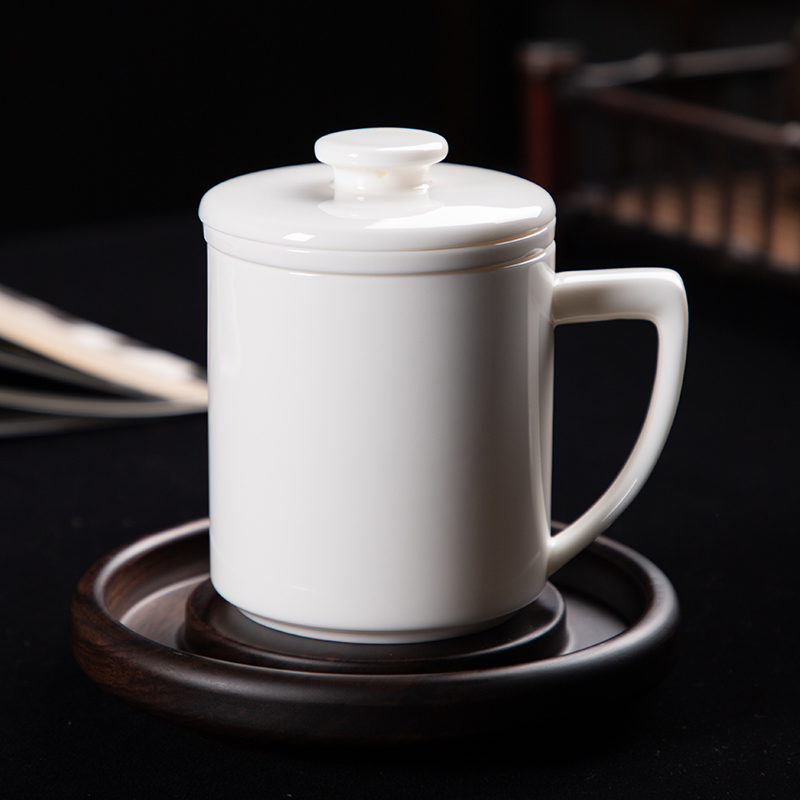 德化陶瓷茶杯办公白瓷马克杯茶水分离纯白色带过滤杯定制送礼