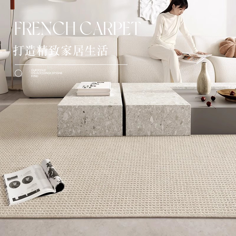 巴黎香榭丽舍风地毯极简法式奶油风防水防污抑菌卧室茶几毯高级感