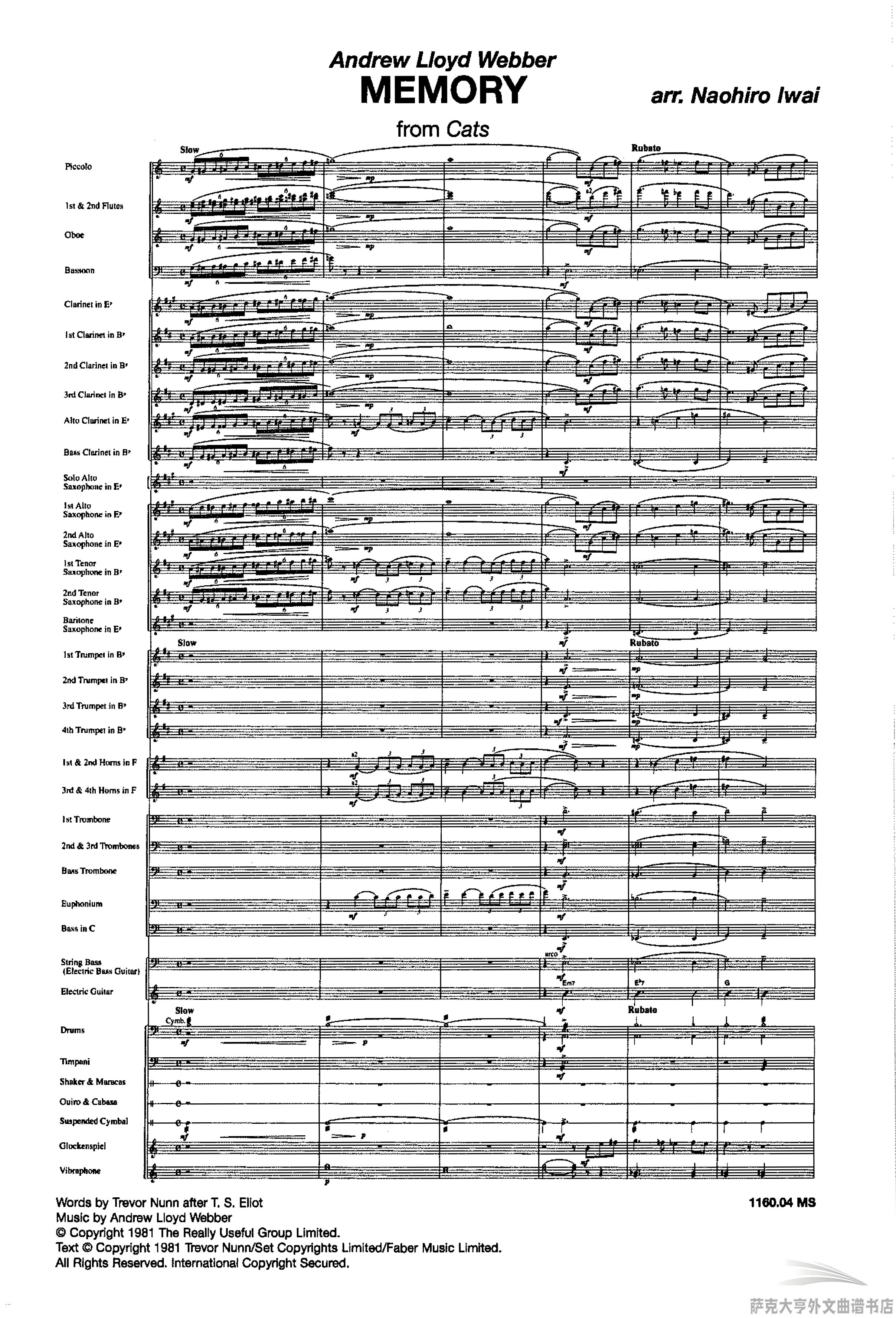 GY3187(3.0级)记忆选自音乐剧《猫》Memory管乐团合奏总谱+分谱