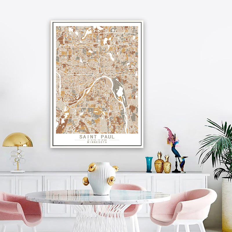 圣保罗 明尼苏达州 美国艺术抽象城市彩色色块地图装饰画客厅挂画