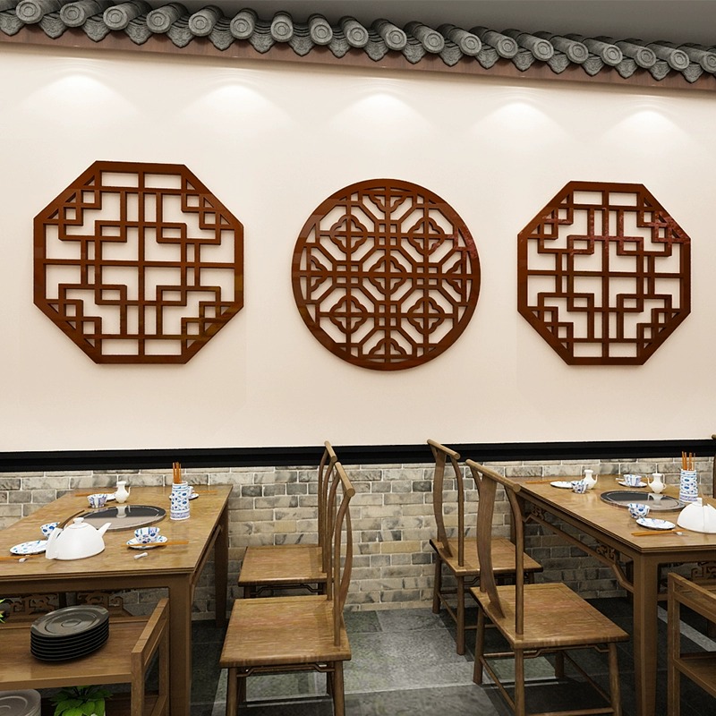 中式古典窗花玻璃门贴纸对角花边框亚克力立体墙贴中国风墙面装饰