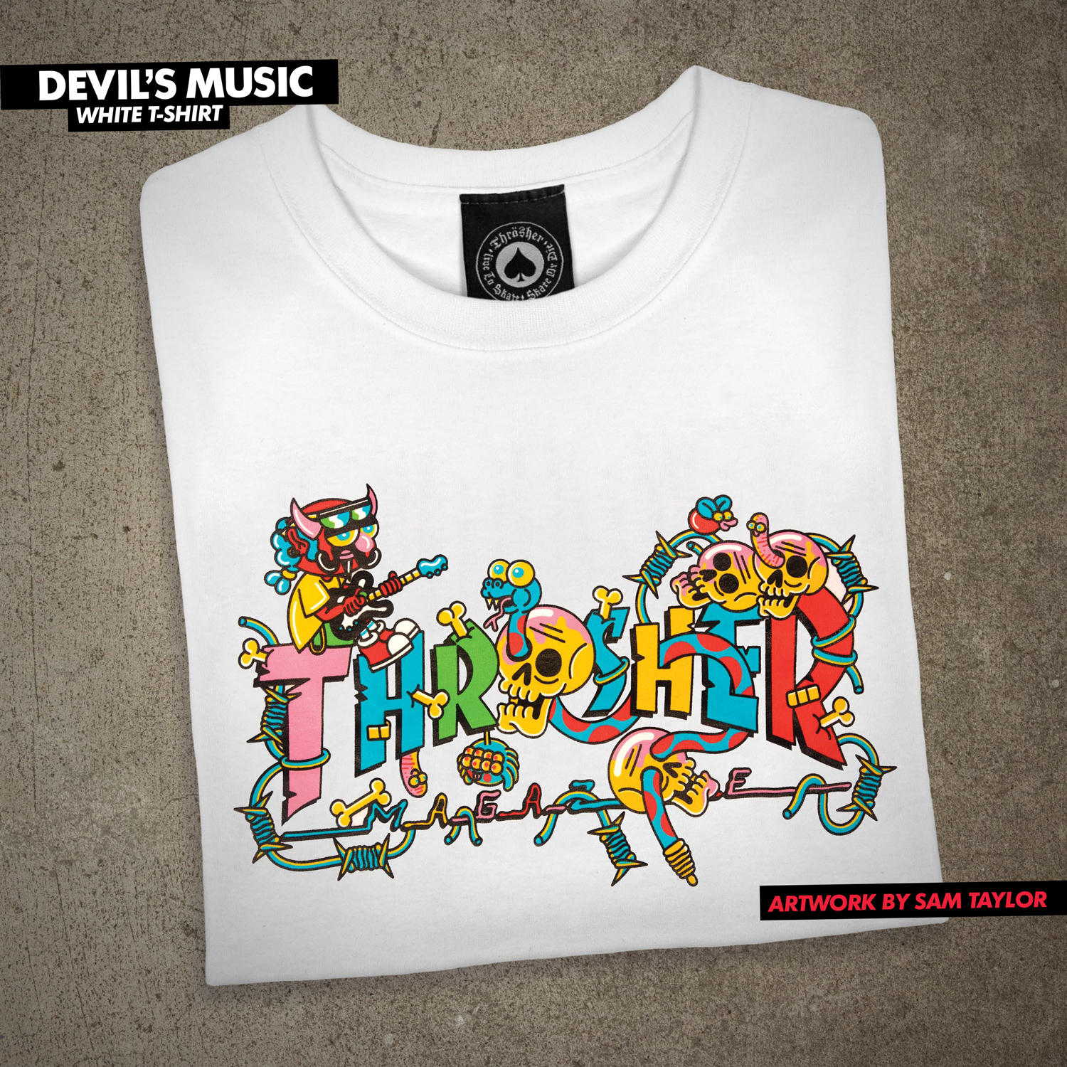 Thrasher Devil's Music 火焰魔鬼音乐短袖插画师合作款吉他手T恤