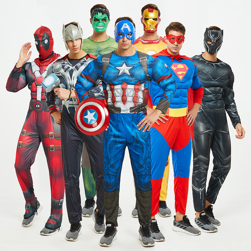 成人肌肉蝙蝠钢铁蜘蛛侠美国队长服装超人变形金刚雷神万圣节衣服