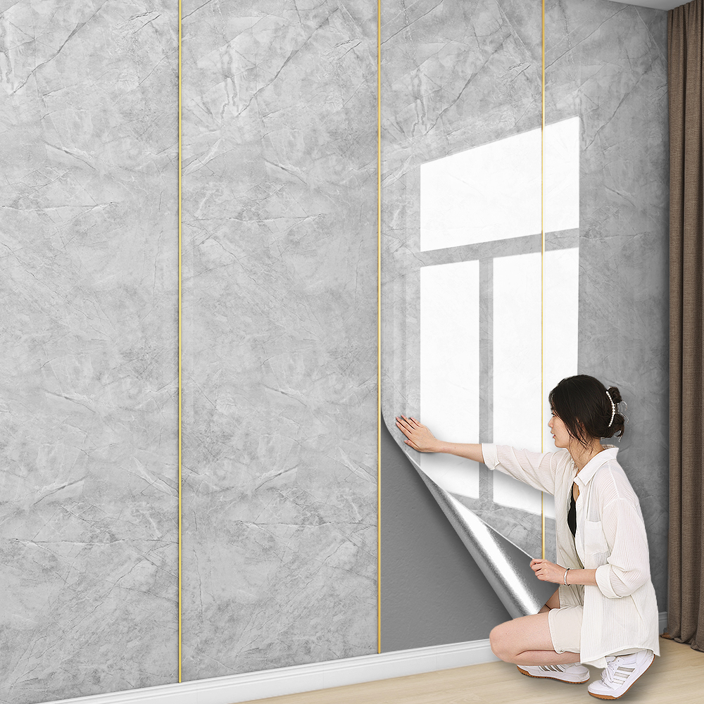 铝塑板自粘墙贴仿大理石纹背景墙装饰板pvc墙板墙纸自粘防水防潮