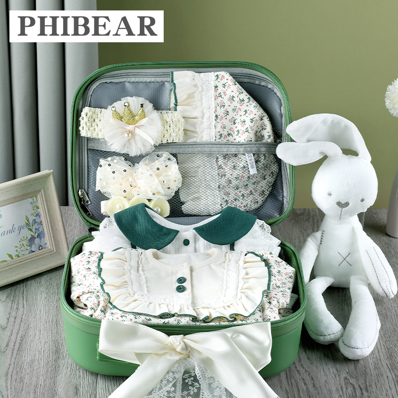 婴儿礼盒森系女宝宝秋季薄款绿色衣服套装大礼包满月百天周岁礼物