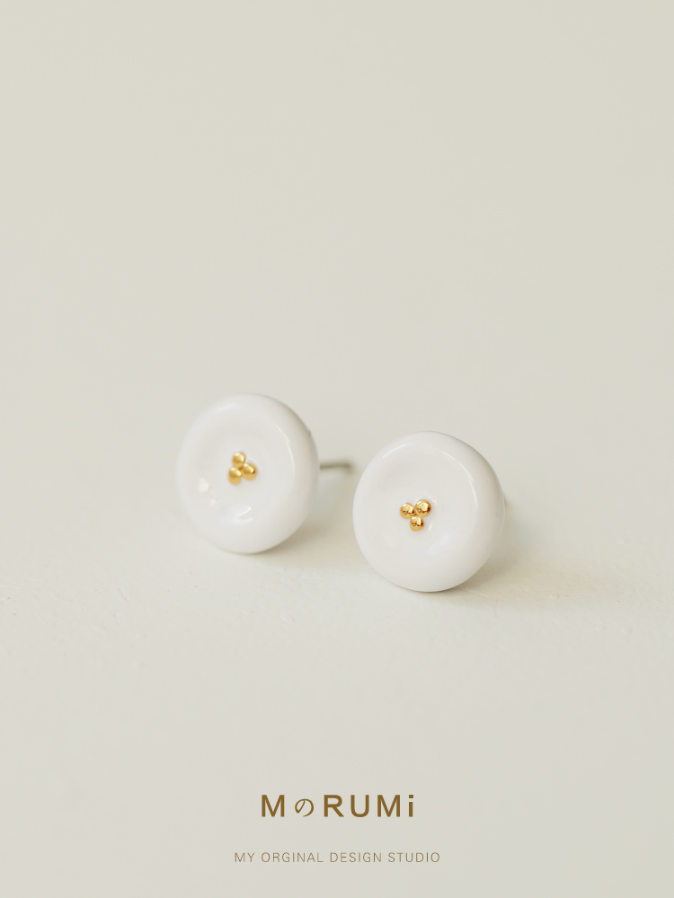 小苍兰系列白色珐琅花朵耳环高级感气质简约小众设计925银耳钉