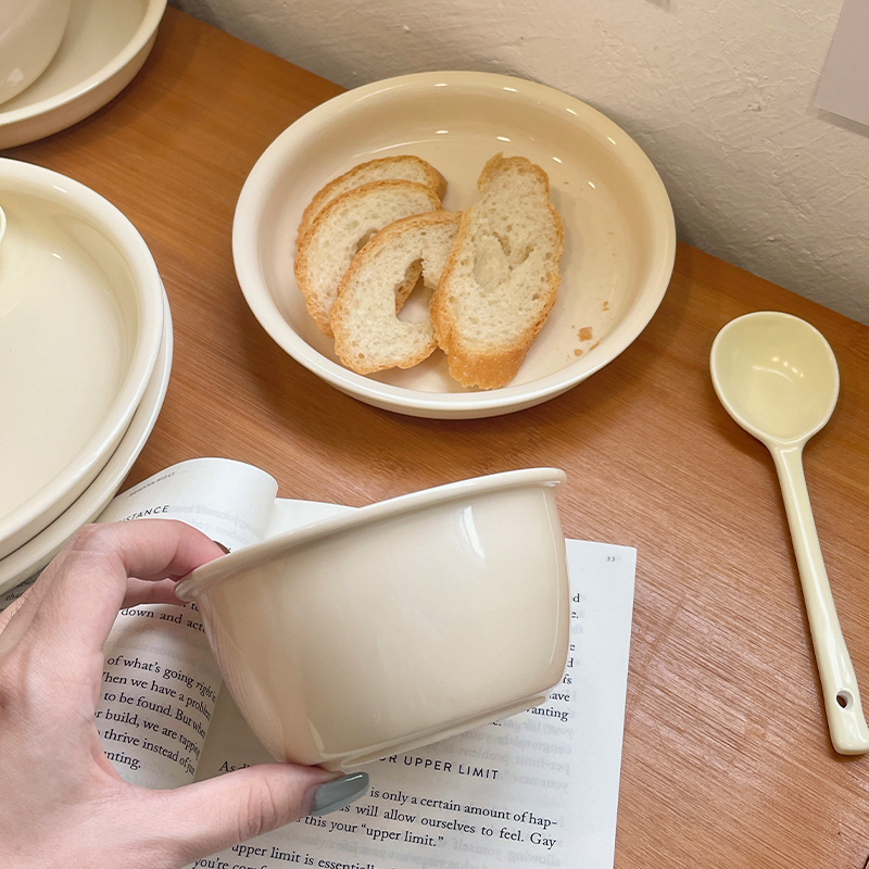 高颜值奶油风陶瓷餐具碗盘套装家用饭碗奶呼呼面碗漂亮的碗宿舍用