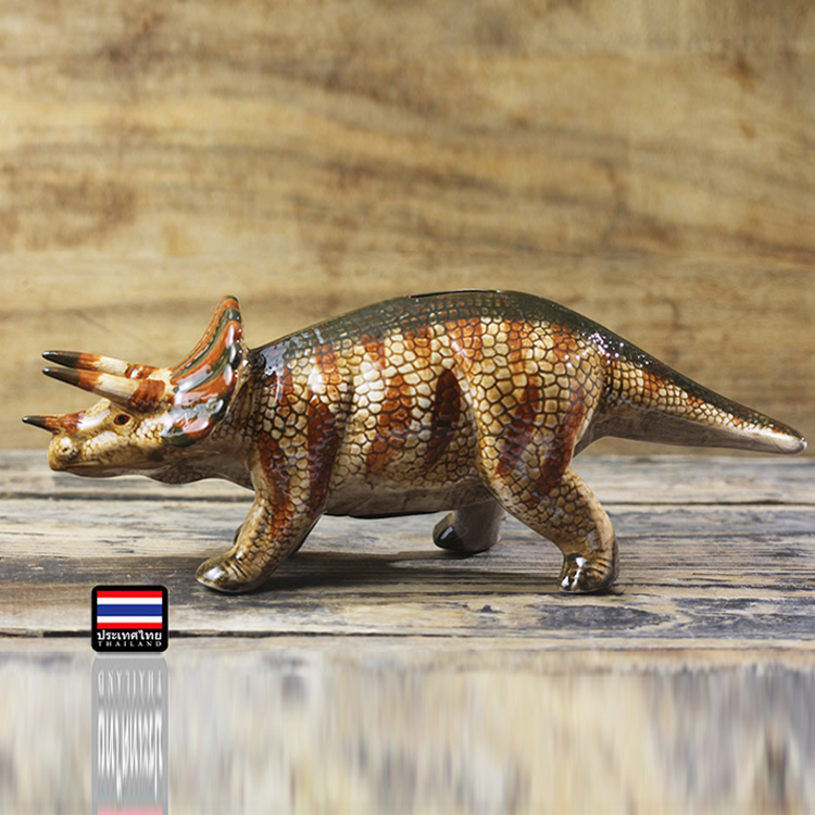 泰国创意手绘三角龙陶瓷摆件动物存钱罐狗狗储蓄罐家居工艺品恐龙